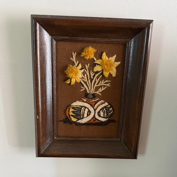 Vintage Floral Embroidered Wall Art - Picture 1 of 1